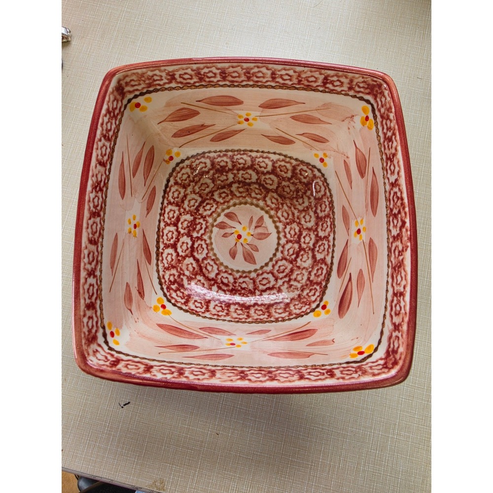 Temp-tations Old World Pink Cranberry Square Ceramic Nesting Serving Bowls - Picture 3 of 11